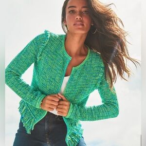 Lily Pulitzer Simora fringe exotic tweed blazer in bright agate green